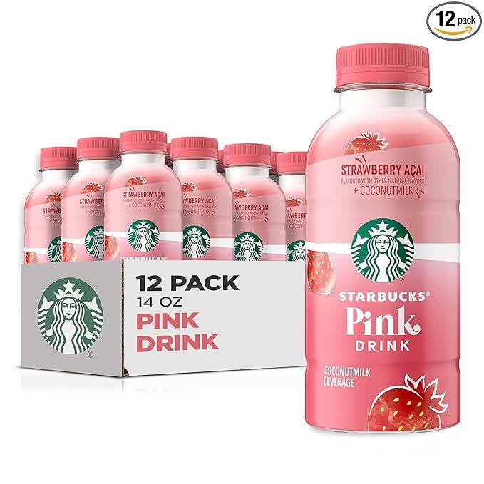 12-packs Starbucks Pink Drink, Strawberry Acai with Coconut Milk（14 oz）