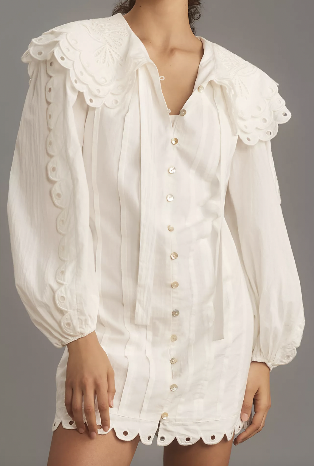 Farm Rio Long-Sleeve Embellished Collared Mini Dress