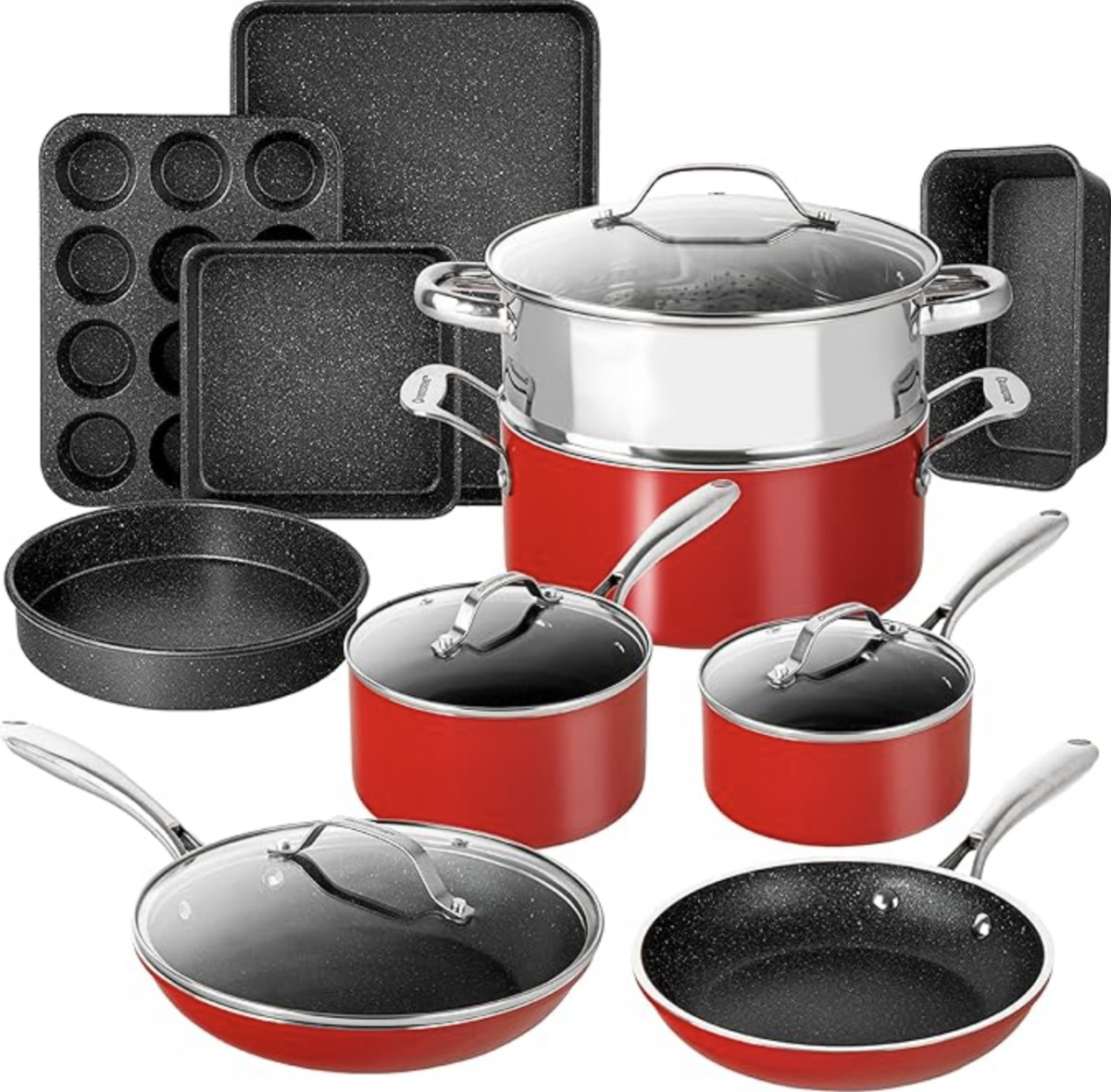 Granitestone 15 Pc Pots and Pans Set Non Stick, Kitchen Cookware Sets, Ultra Durable Pots and Pans for Cooking with Nonstick Coating, Dishwasher Stovetop & Oven Safe, Healthy & Toxin Free