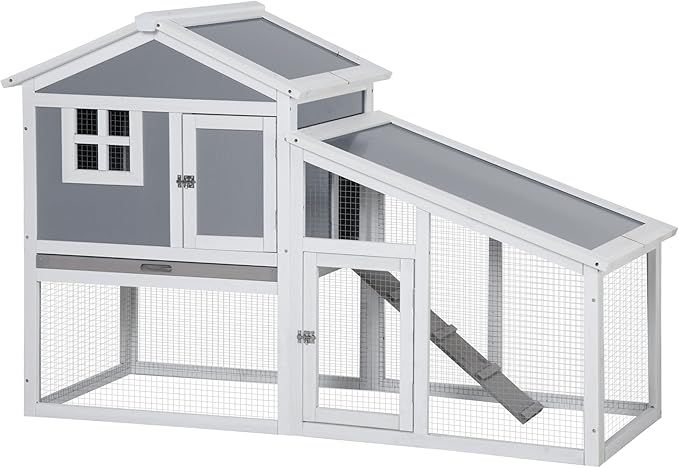 PawHut Rabbit Hutch 59 Wooden 2 Tier Bunny House