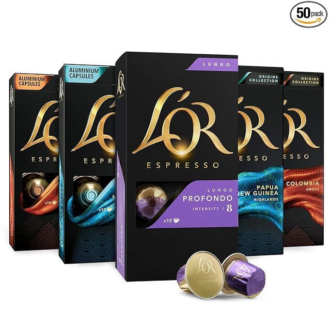 L'OR Single-Serve Aluminum Espresso Capsules, 50 Count Mild Variety Pack