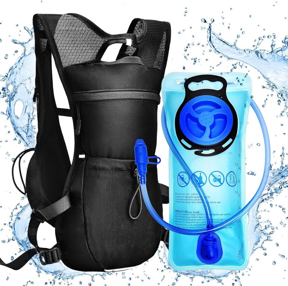 Atarni UltraLight Hydration Vest with 2L Bladder for Running Cycling Hiking Day Trips Unisex Black