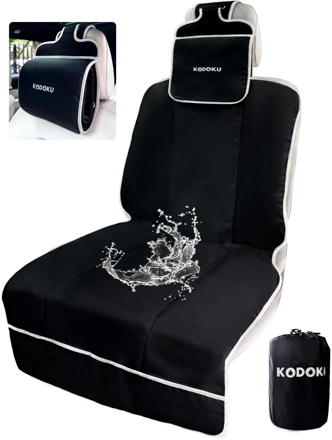 KODOKU Waterproof Non-Slip Neoprene Car Seat Cover with Storage Pocket Universal Fit for Pets Kids and Outdoor Activities