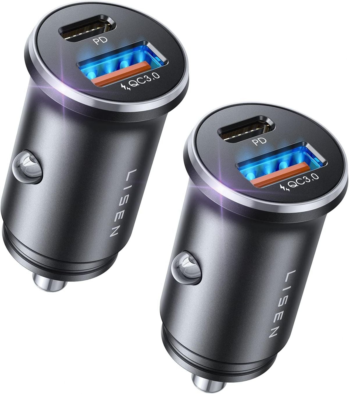 LISEN 2 Pack 48W USB-C Car Charger Cigarette Lighter with Fast Charging for Electronics