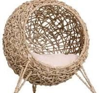 PawHut Rattan Cat Bed with Soft Cushion, Beige