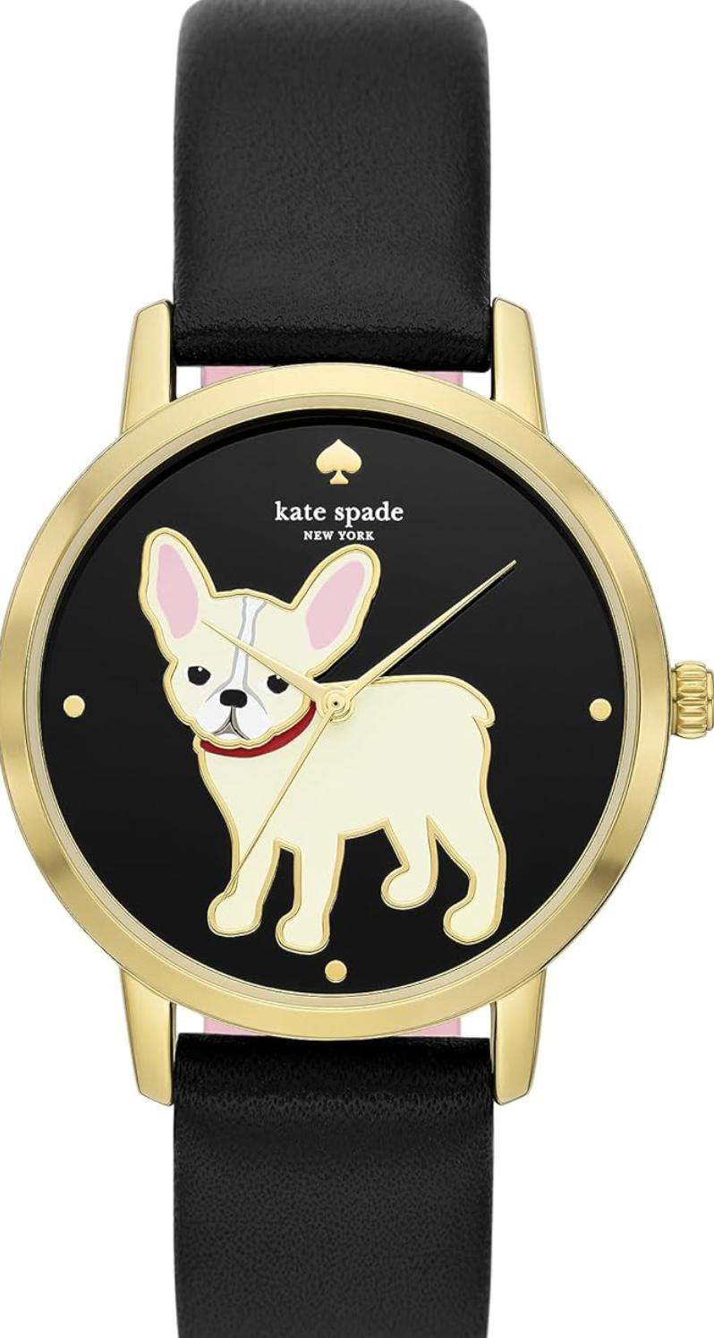 Kate Spade New York Women's Metro Three-Hand Puppy Black Leather Band Watch