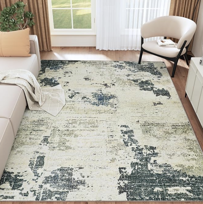 Area Rugs 8x10 Washable Rug: Large Abstract Living Room Rugs with Anti-Slip Backing Stain Resistant Non-Shedding Modern Soft Carpet for Living Room Bedroom Nursery Dining Room Indoor Decor-Gray/Beige