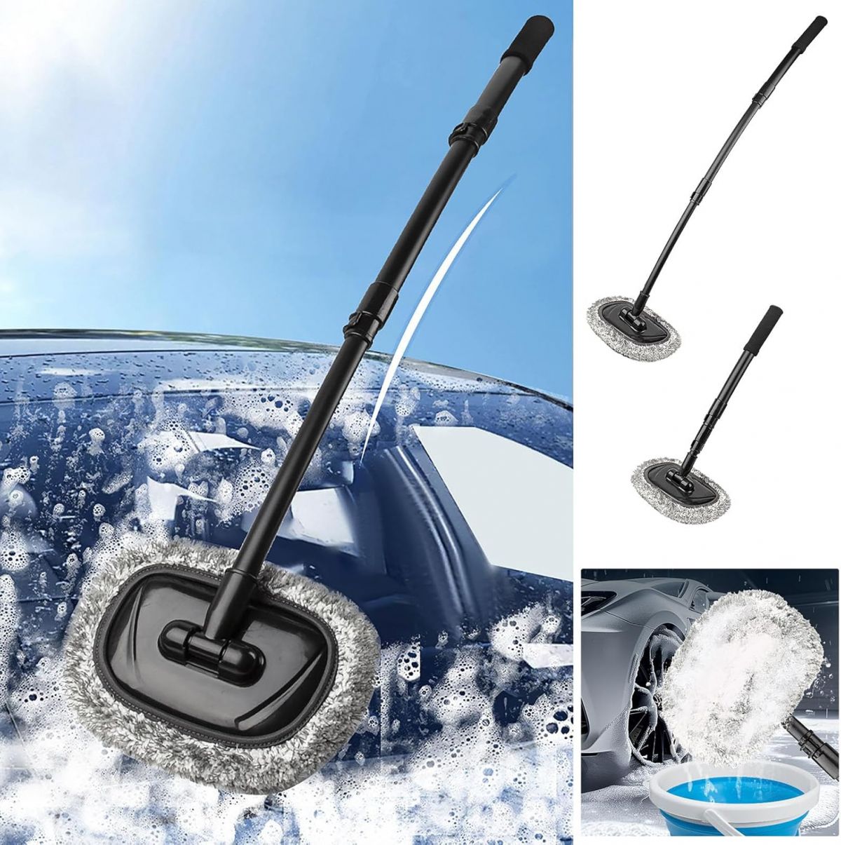Generic Long-Reach Car and Home Window Cleaner with Durable Extendable Handle and Reusable Microfiber Cloth