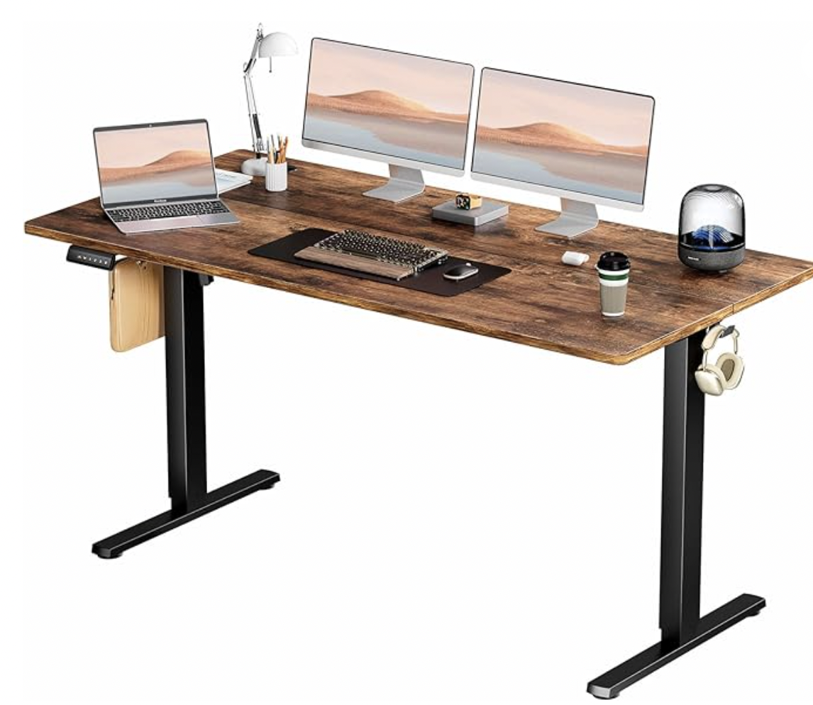 SMUG Electric Standing Desk, 63 x 24 Inch, Modern Style, Adjustable Height, 154 lbs Capacity, with Memory Presets, for Home Office, Rustic Brown