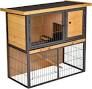 PawHut Wooden Small Animal Habitat with Metal Frame, Light Yellow