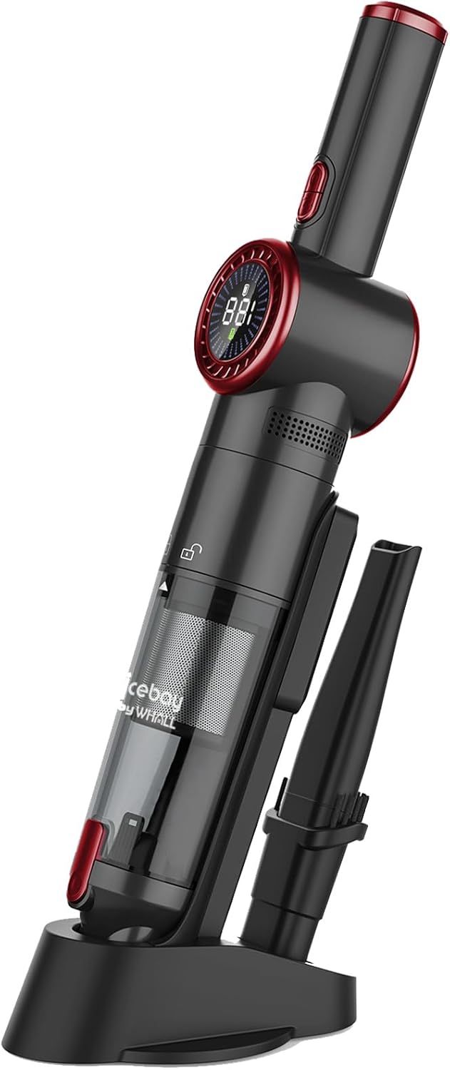 Nicebay Portable Handheld Car Vacuum with 15KPA Suction LED Display Fast Charging Dock and Rechargeable Battery in Red