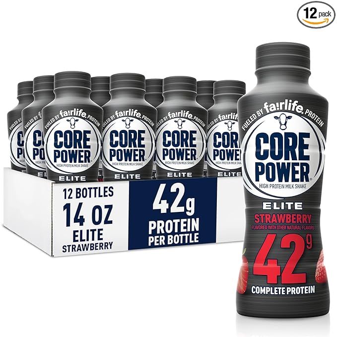 Core Power Fairlife Elite 42g High Protein Milk Shake Bottle , Strawberry, 14 Fl Oz, Liquid, kosher (Pack of 12)