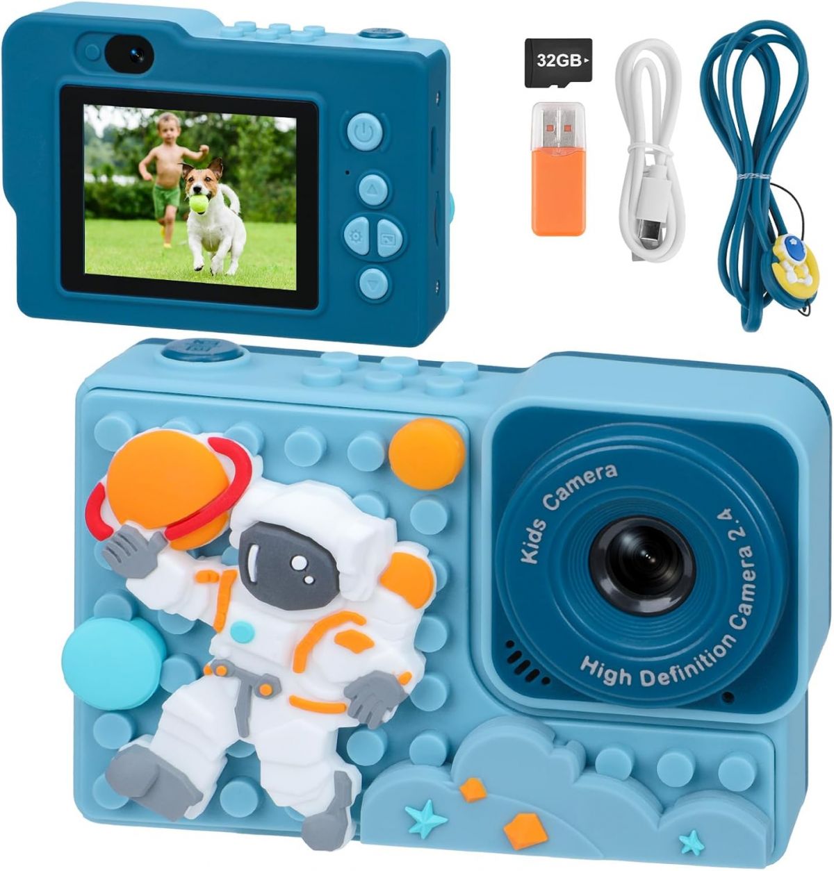 KKUYT Children's Digital Camera with 2.4" Screen and 32GB SD Card 1080P HD Video Ideal Gift for Ages 3-9