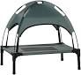PawHut 24 inch Outdoor Elevated Dog Bed with Removable Canopy, UV Protection Canopy Shade, Gray
