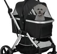 PawHut 3-in-1 Pet Folding Stroller for Small Dogs and Cats, Black