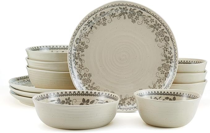 Pfaltzgraff Hayden Floral Dinnerware Set, 12 Piece, Grey