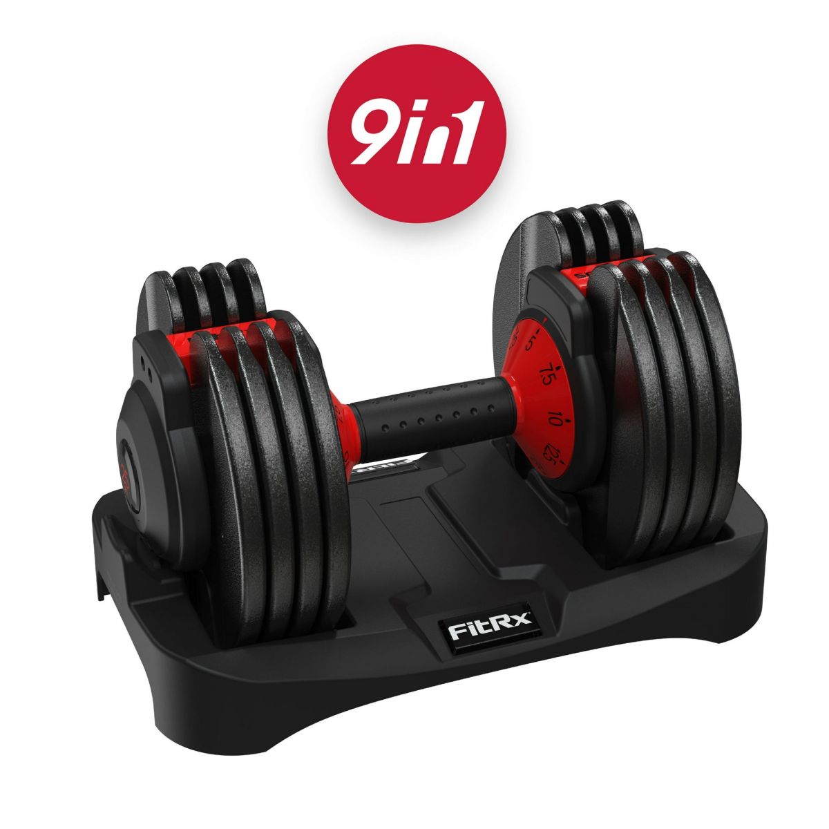 FitRx 9-in-1 Adjustable Smart Dumbbell with Quick-Select Weights from 5 to 25lbs in 2.5lbs Steps