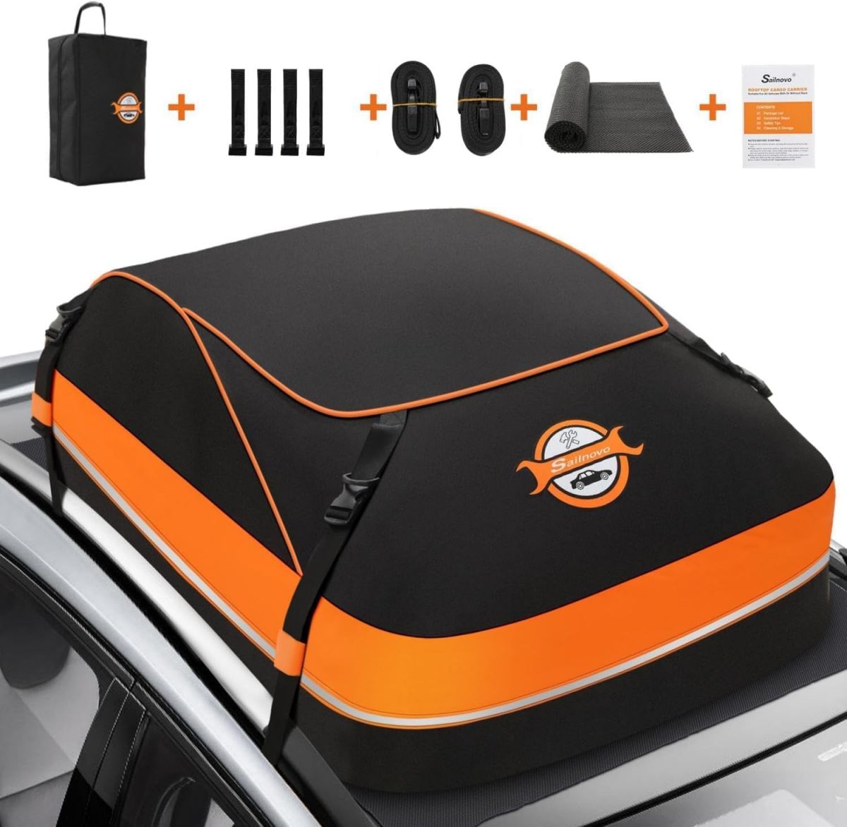 Sailnovo Waterproof Rooftop Cargo Bag with 15 Cubic Feet Capacity for Cars with/without Roof Rack
