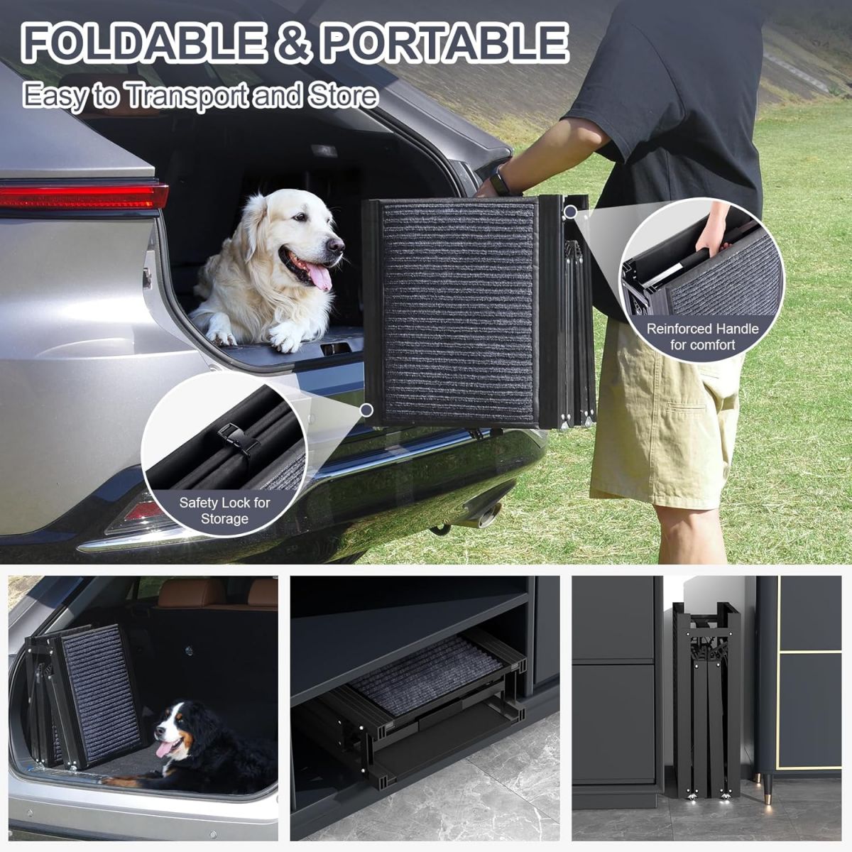 HerCcreta wigge Folding Dog Ramp with Non-Slip Surface for Medium and Large Dogs Up to 250LBS for Cars SUVs and Trucks