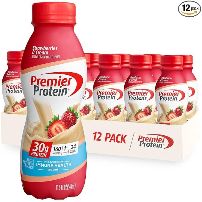 Premier Protein Liquid Protein Strawberries Shake, Good for Immune Health, 11.5 Fl Oz Bottle (Pack of 12)