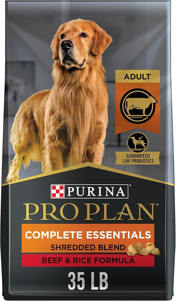 Purina Pro Plan High Protein Dog Food With Probiotics for Dogs, Shredded Blend Beef & Rice Formula, 35 lb. Bag