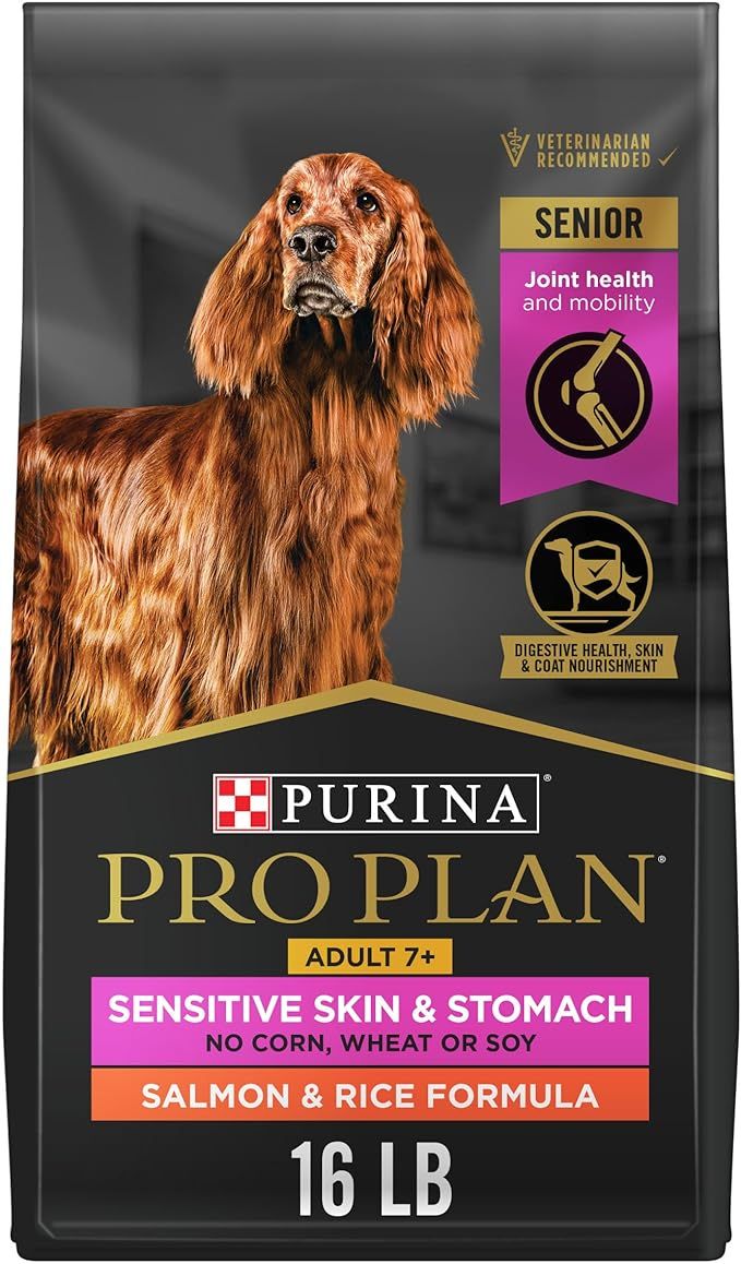 Purina Pro Plan Sensitive Skin and Stomach Dry Dog Food Senior Adult 7 Plus Salmon and Rice Formula, 16 lb. Bag
