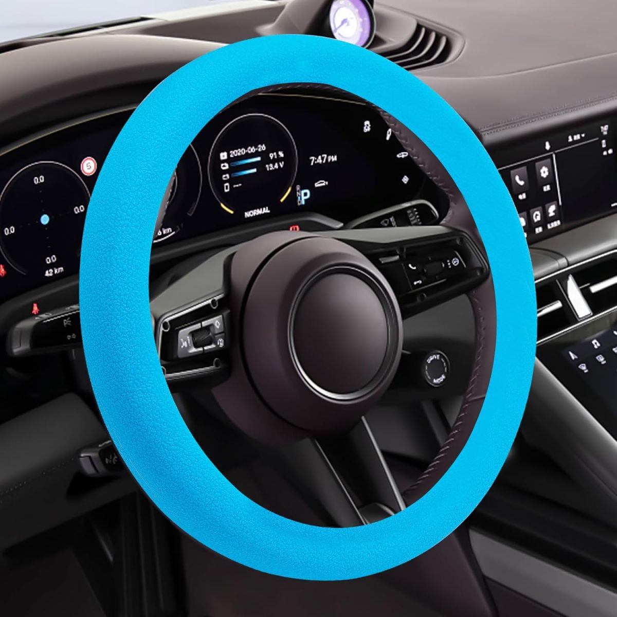 DYRABREST Light Blue Silicone Steering Wheel Cover Non-Slip Grip Fits 14.2-16.5 Inch