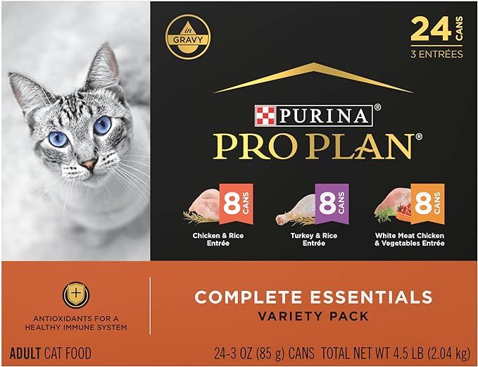 Purina Pro Plan Gravy, High Protein Cat Wet Food Variety Pack, Pack of 24, 3 oz. Cans