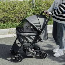 PawHut Pet Foldable Travel Carriage Stroller with Reversible Handle