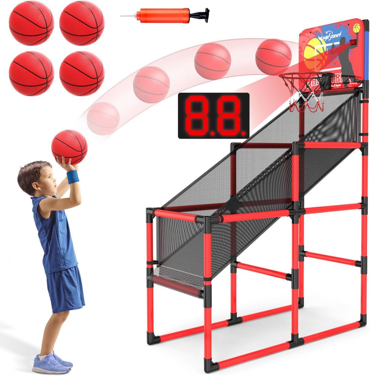 EagleStone Mini Basketball Arcade Game with Electronic Scoreboard and Sounds Indoor/Outdoor Hoop Set