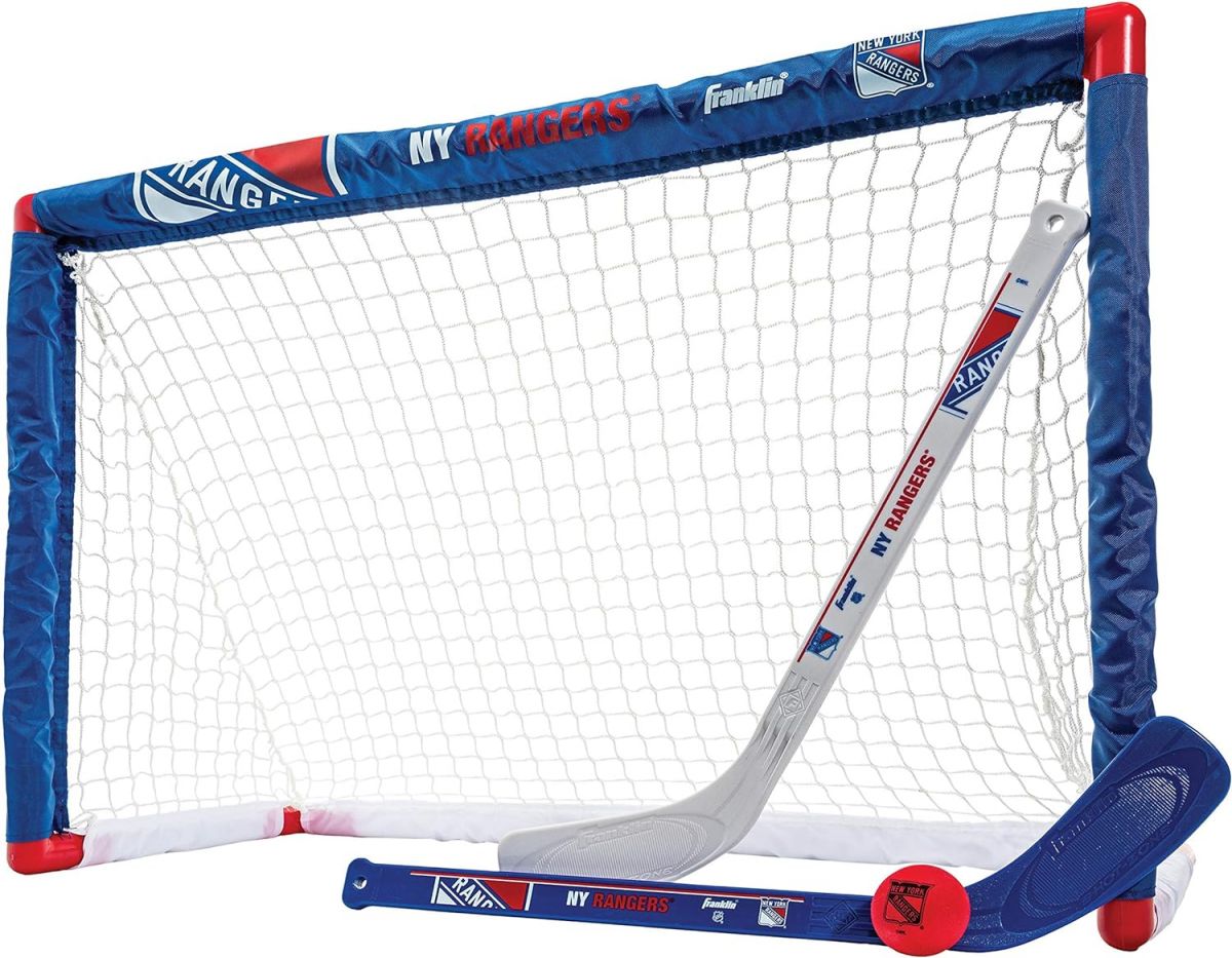 NHL New York Rangers Kids' Indoor Mini Hockey Set with Goal Sticks and Ball Official NHL Youth Toy