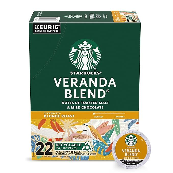 Starbucks K-Cup Coffee Pods, Veranda Blend Blonde Roast Coffee, 100% Arabica, 1 Box, 22 Pods