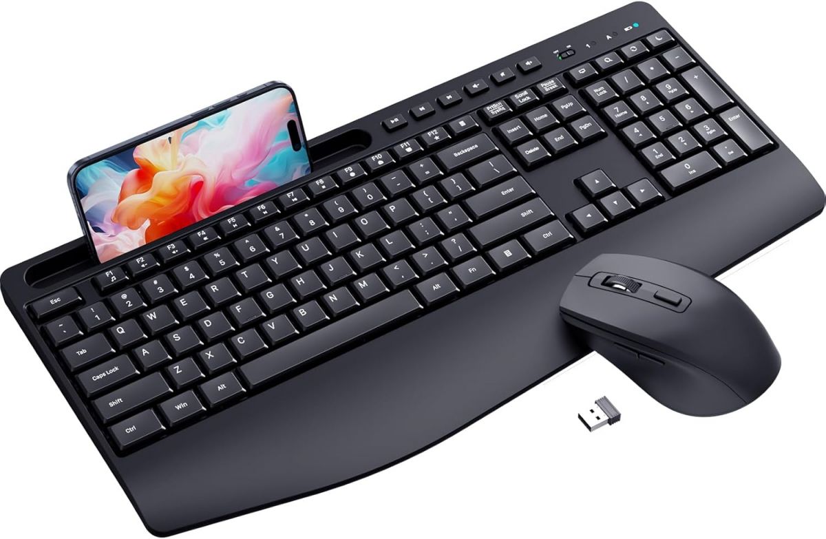 LIZRROT Ergonomic Wireless Keyboard & Mouse Set Silent Typing Wrist Support Phone Dock