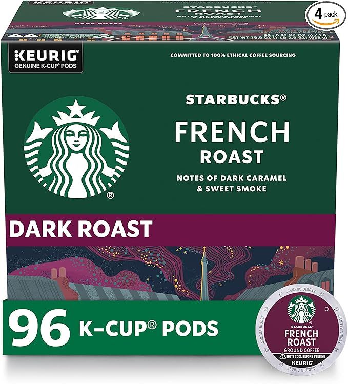 Starbucks K-Cup Coffee Pods, Dark Roast, French Roast for Keurig Brewers, 100% Arabica, 4 boxes (96 pods)