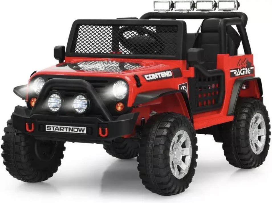 Hongge 12V Kids Remote Control Electric Ride On Truck Car with Lights and Music -Red - Red