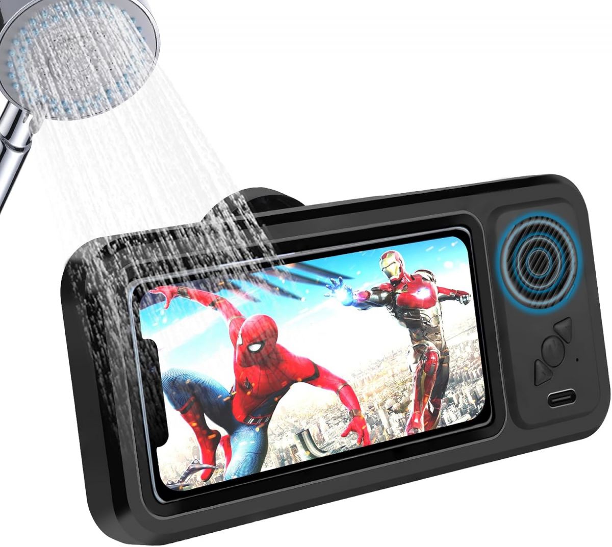 Jusanice Waterproof Bluetooth Speaker Shower Phone Holder 360° Rotating Wall-Mounted