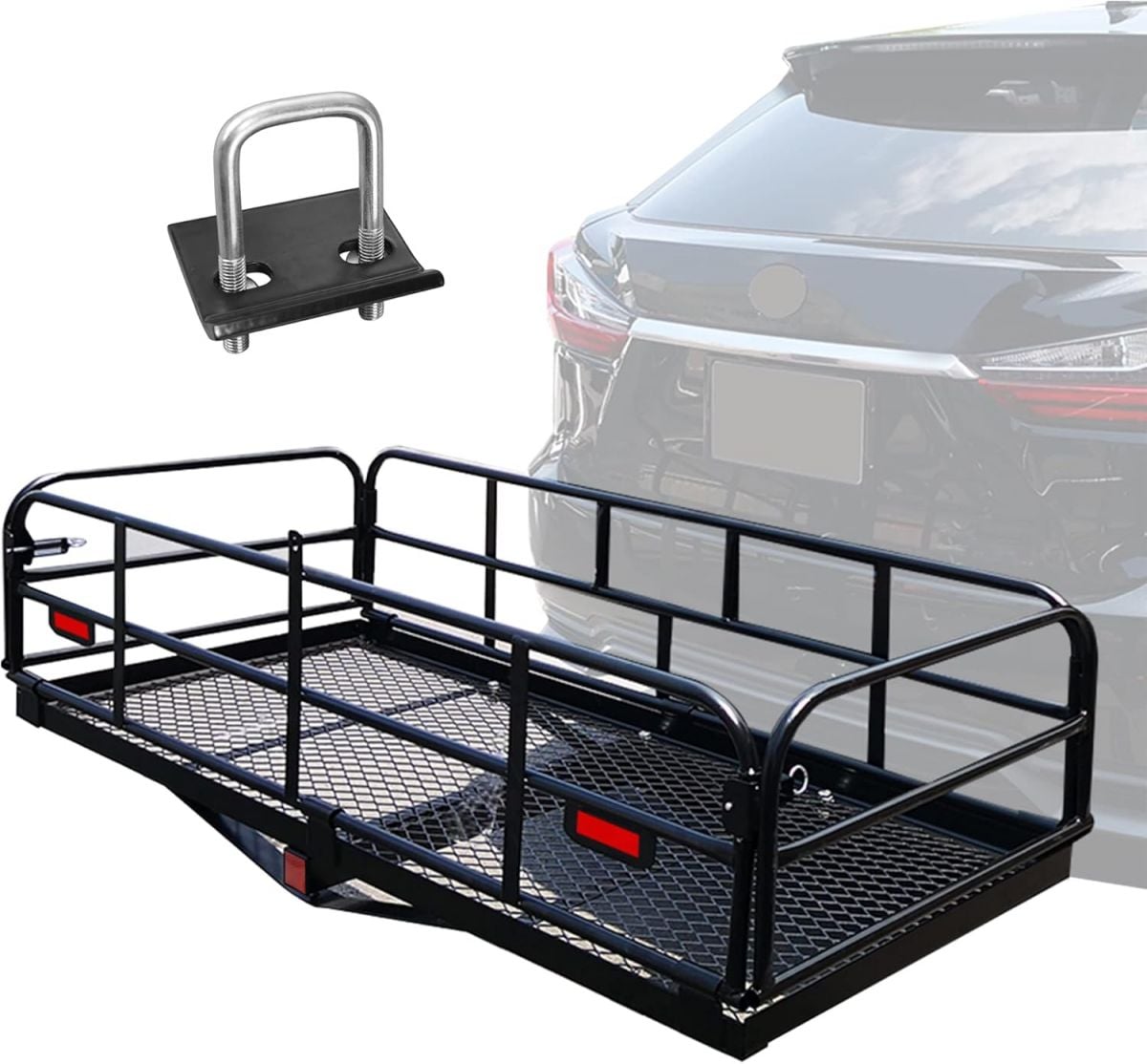 OKLEAD Heavy Duty Folding Hitch Car Cargo Carrier 500 lbs Capacity