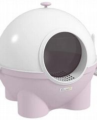 PawHut Hooded Cat Litter Box with Lid, Scoop, Leaking Sand Pedal, Top Handle, Light Pink