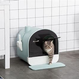 PawHut Cat Litter Box with Lid, Tray, Scoop and Filter, Green, Thanksgiving Day Promotions