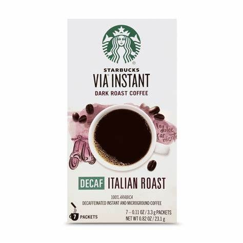 Starbucks VIA Instant Decaf Coffee Packets, Italian Roast, 1 box (7 packets)