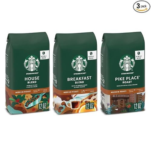 Starbucks Whole Bean Medium Roast Coffee, Variety Pack, 3 Bags, 12 OZ Each