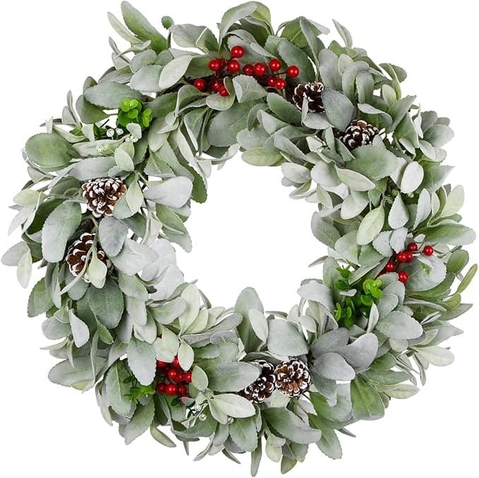 Covanm Christmas Wreath, Pine Cones and Red Berries for Outdoor Front Door