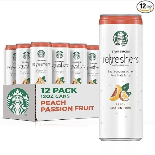 Starbucks Refreshers Peach Passion Fruit with Coconut Water, Sparkling Juice Blend, 12 OZ Cans (12 Pack)