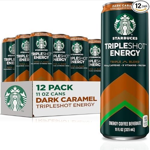 Starbucks Tripleshot Energy Coffee Beverage, Dark Caramel, 165 mg Caffeine, B Vitamins, Protein, 11 FL OZ Cans (12 Pack)