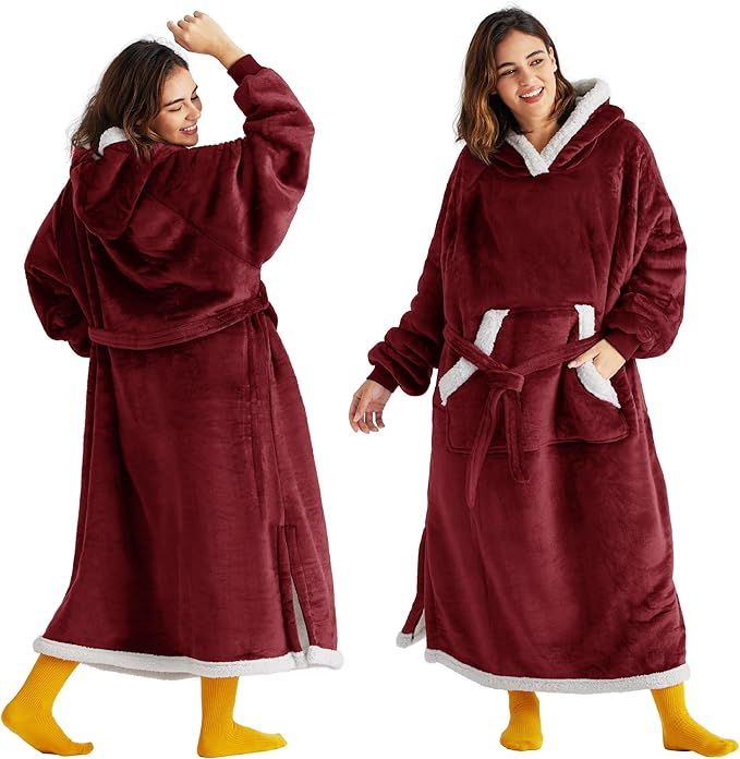 Bedsure Wearable Blanket Hoodie Women - Long Sherpa Hooded Blanket for Adult
