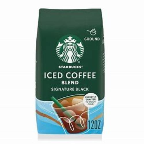 Starbucks Ground Iced Coffee Blend Signature Black, Expertly Crafted to Enjoy Cold, 12 OZ