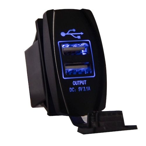 MICTUNING Universal Dual USB Car Charger with Blue LED for Rocker Switch Panel