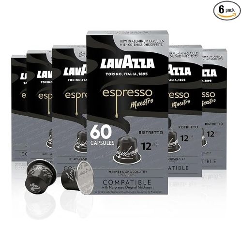 Lavazza Ristretto Intense and Chocolately Dark Roast Coffee Capsules Compatible with Nespresso Original Machines, 10 Count (Pack of 6)