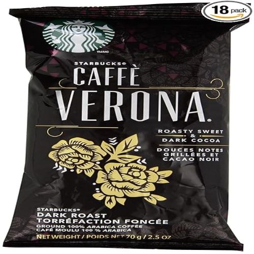 Starbucks Caffe Verona Ground Coffee Packets, Dark Roast (Pack of 18)
