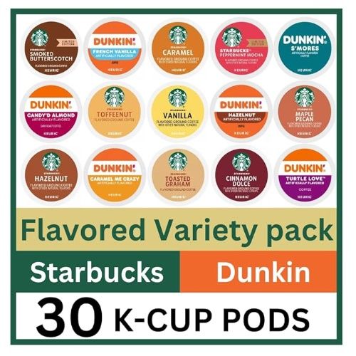 Starbucks Dunkin 30 K-cup Pods Flavored Variety Pack
